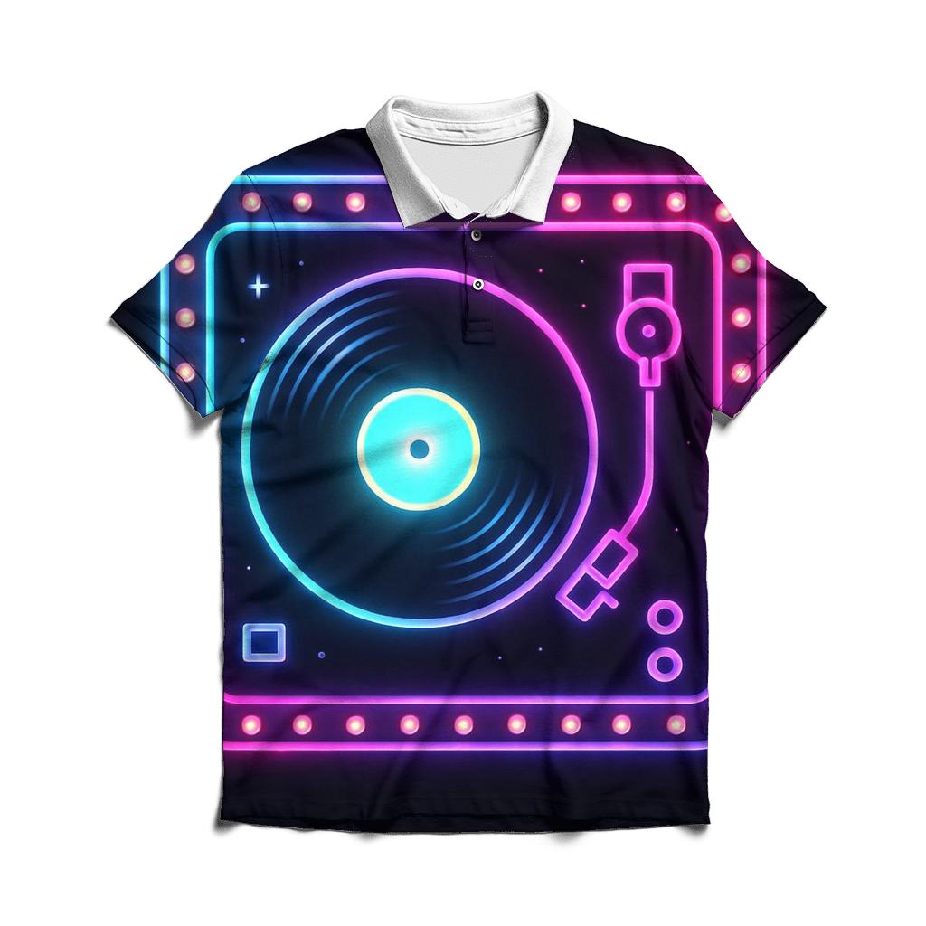Neon Marquee Turntable branded logo polo shirts