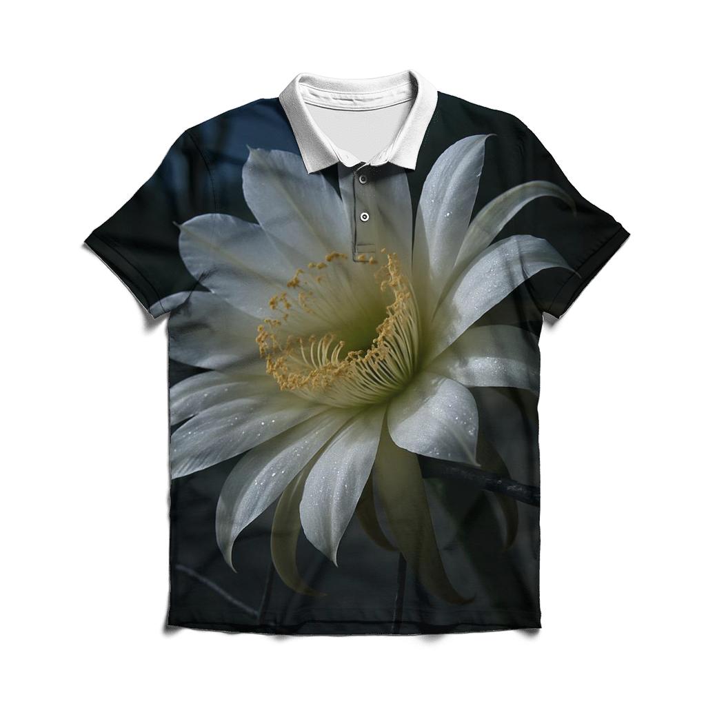Night Blooming Cereus On A Desert Fence Line classic pique polos