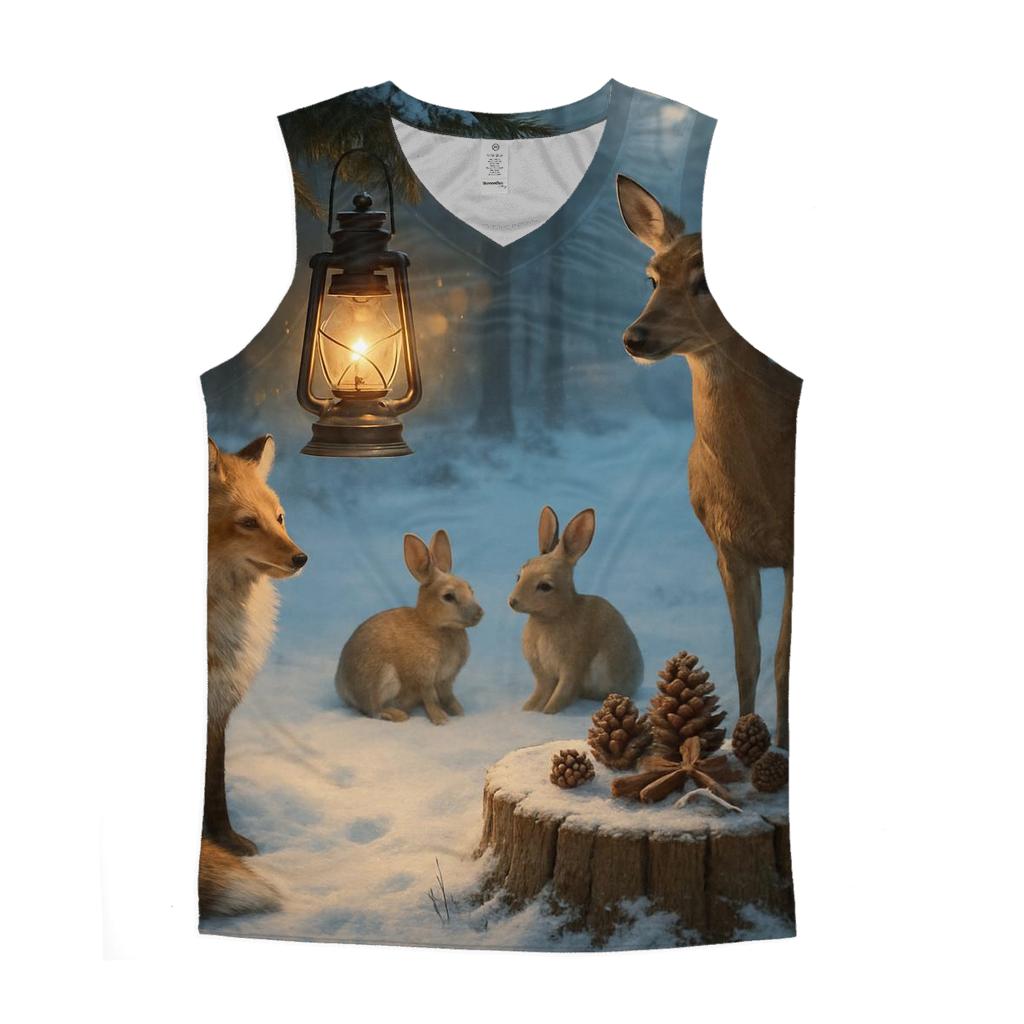 Lantern Glow In A Snowy Evergreen Clearing designer workout tanks