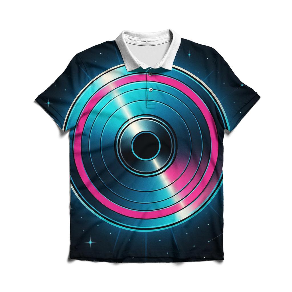 Laser Disc Galaxy Rings custom polo shirts