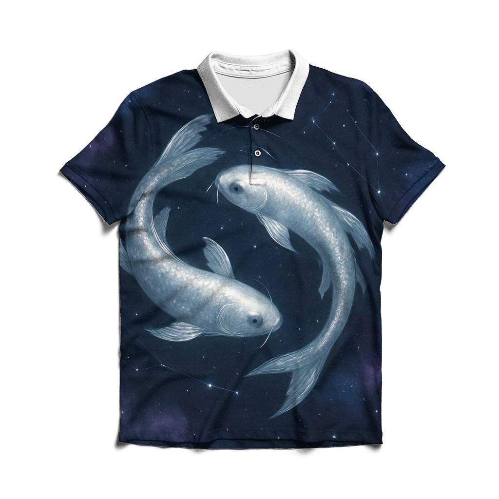Pisces Twin Koi Nebula Dreamscape classic pique polos
