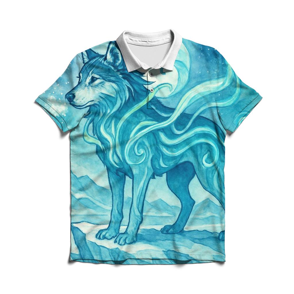 Abyssal Aurora Wolf Sentinel premium cotton polo shirts