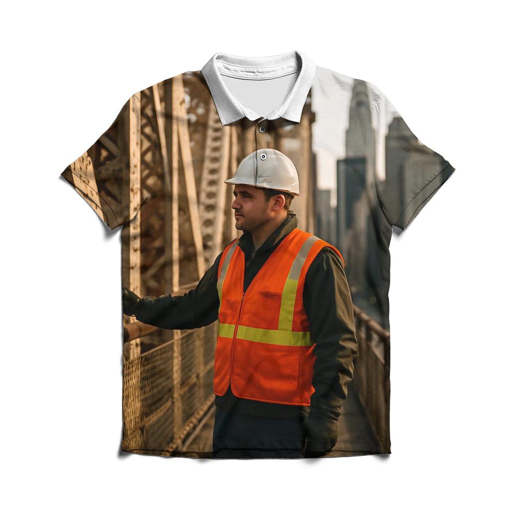 Midtown Skyline From Queensboro Bridge Maintenance Walkway embroidered polo tops