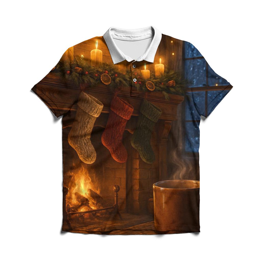 Candlelit Mantel Under Evergreen Garland custom polo shirts
