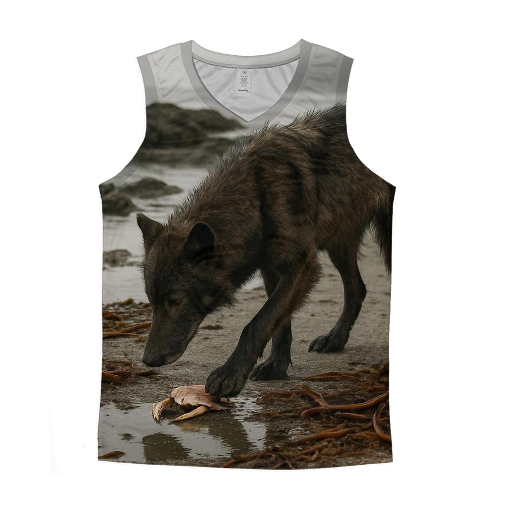 Coastal Wolf Foraging At Low Tide Kelp Line casual summer tank tops