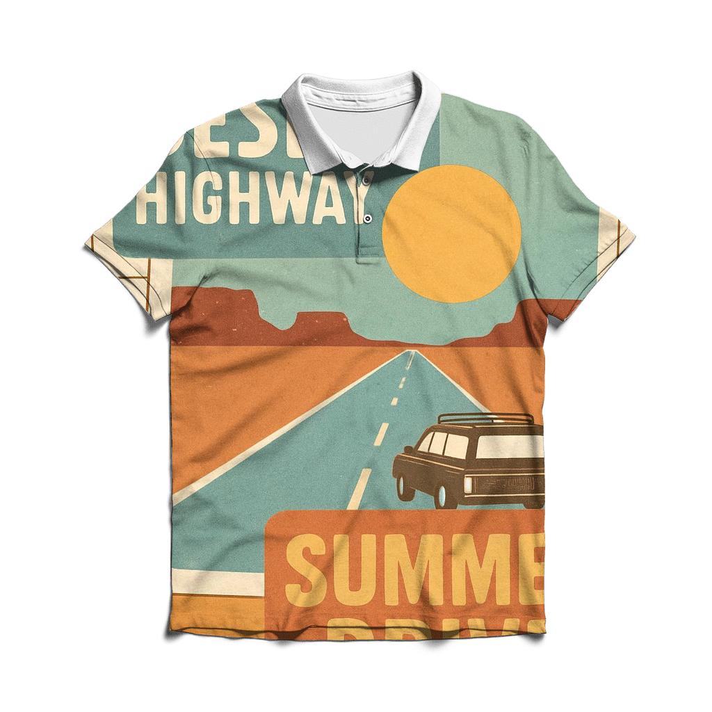 Seventies Road Trip Postcard Collage custom polo shirts