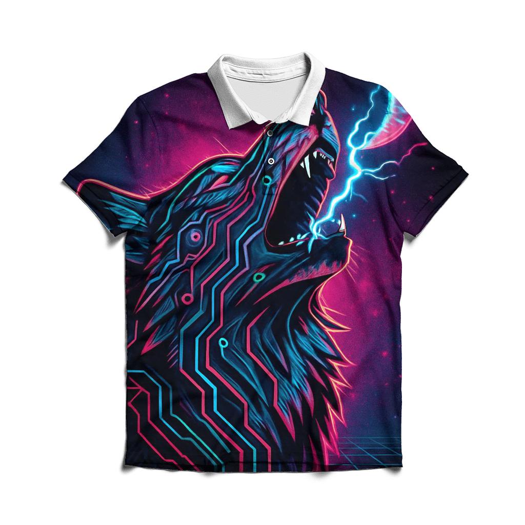 Neon Circuit Howl Wolf classic pique polos