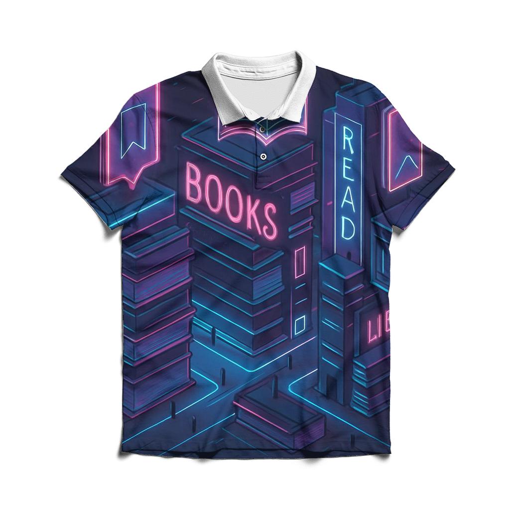 Isometric Neon Library City designer slim fit polos