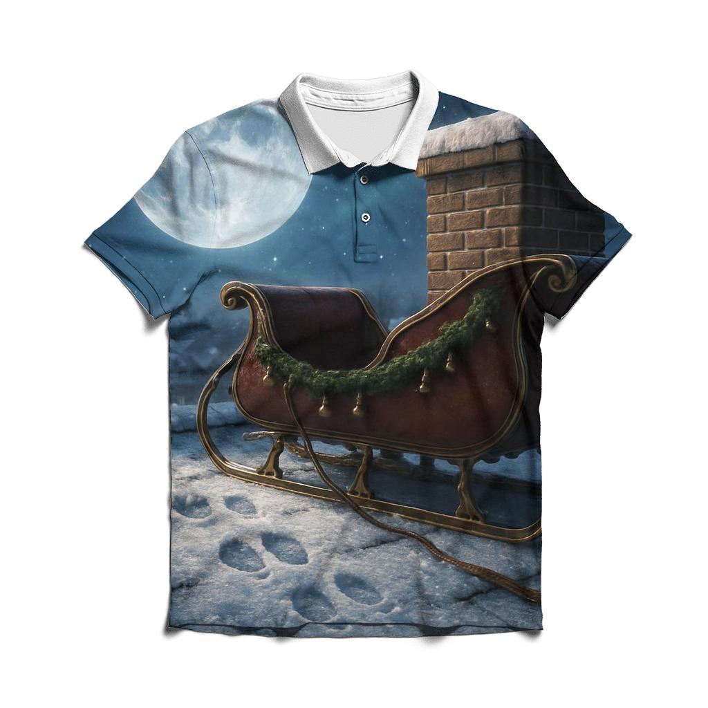 Midnight Sleigh Runners And Moonlit Rooftops casual sports polo shirts