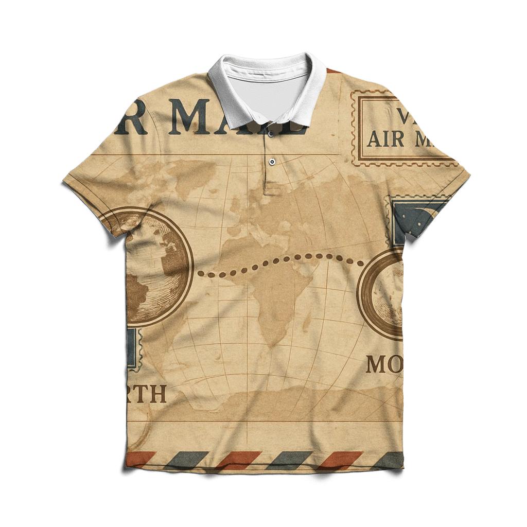 Aged Air Mail Map Of The Moon Route personalized polo shirts