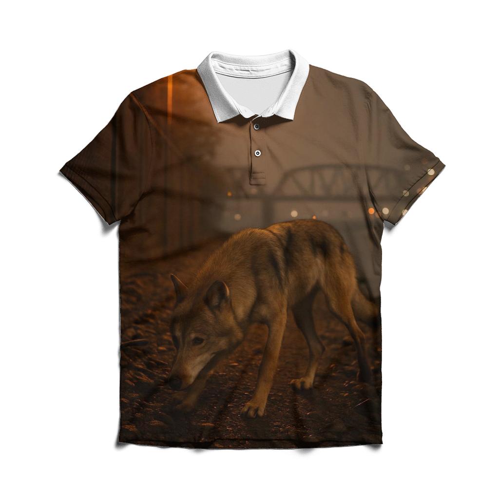 Urban Perimeter Wolf On Industrial Riverbank custom polo shirts
