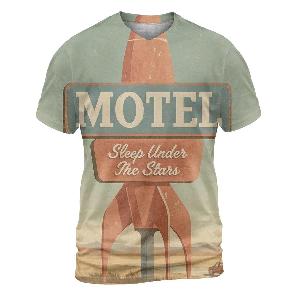 Weathered Space Age Motel Postcard designer pattern shirts