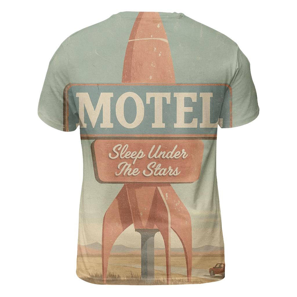 Weathered Space Age Motel Postcard designer pattern shirts