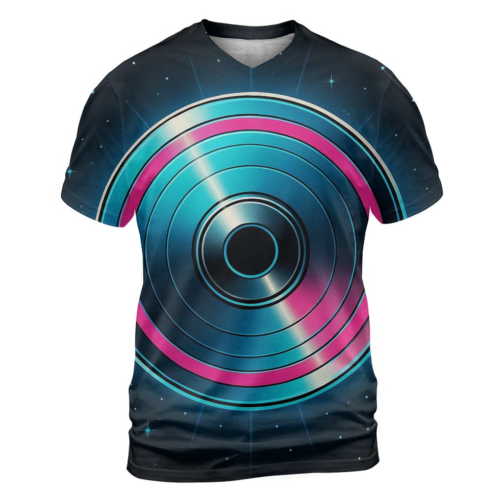 Laser Disc Galaxy Rings vibrant all-over design tees