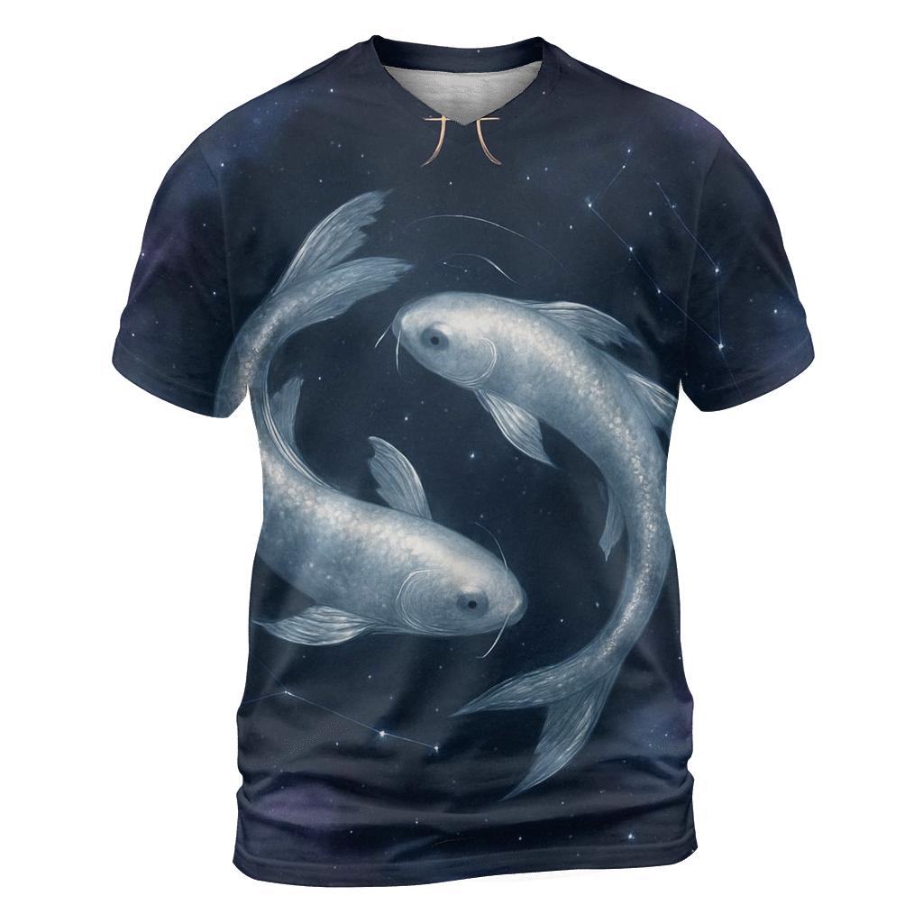 Pisces Twin Koi Nebula Dreamscape creative print fashion shirts