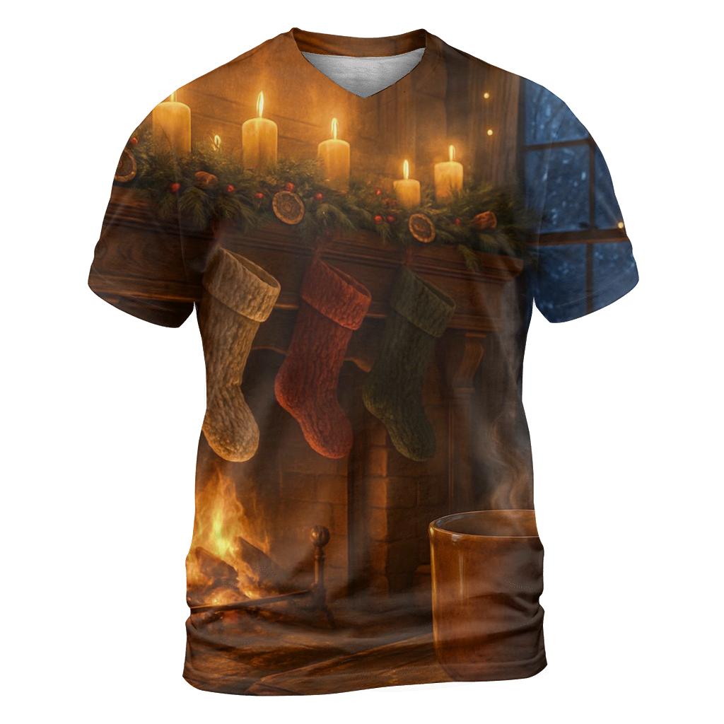 Candlelit Mantel Under Evergreen Garland trendy printed shirt styles