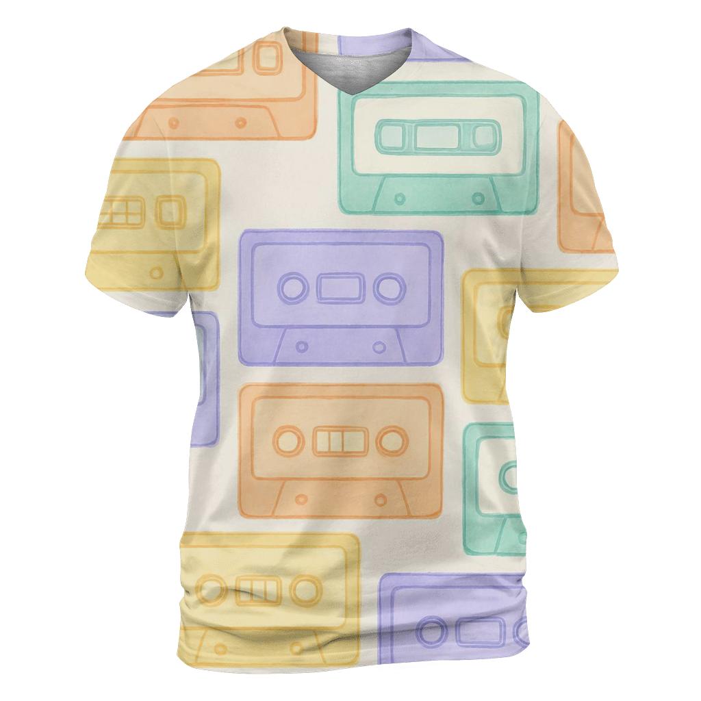 Pastel Cassette Patchwork creative print fashion shirts