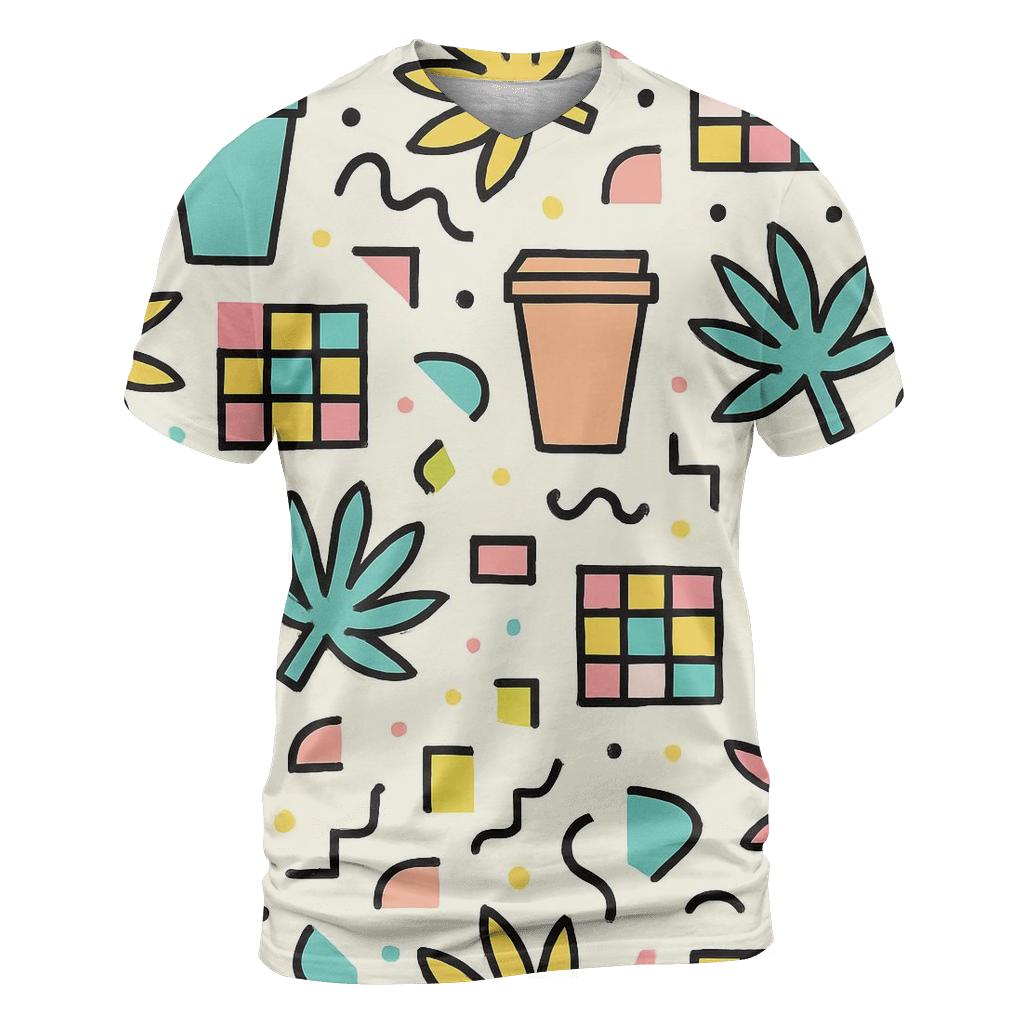Miami Mall Food Court Memphis vibrant all-over design tees