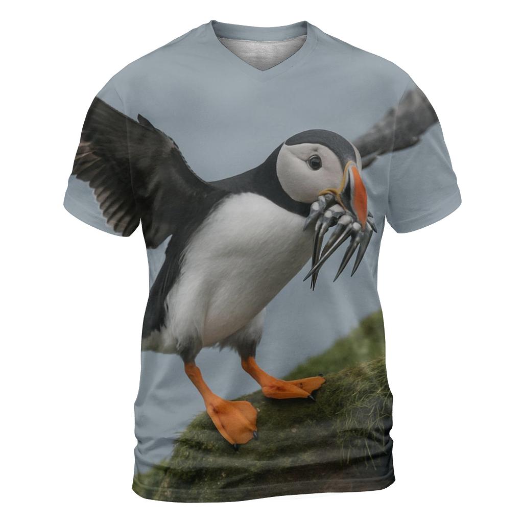 Cliffwind Delivery Atlantic Puffin vibrant all-over design tees