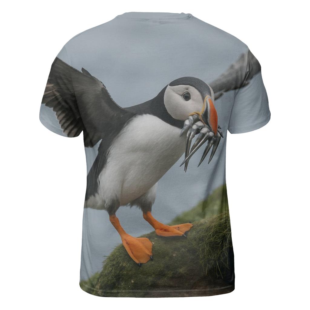 Cliffwind Delivery Atlantic Puffin vibrant all-over design tees