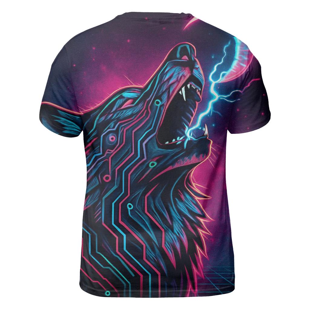Neon Circuit Howl Wolf artistic all-over print tops