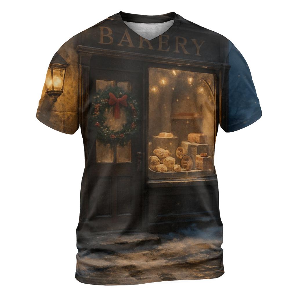 Sugarplum Bakery Window On A Snowy Street creative print fashion shirts