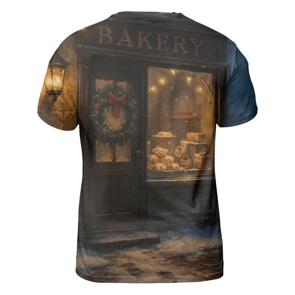 Sugarplum Bakery Window On A Snowy Street creative print fashion shirts