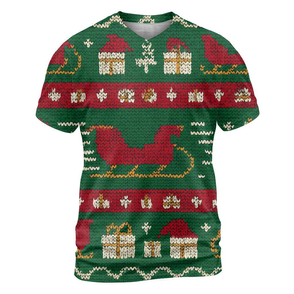 Santa Sleigh Warp Stripe Design creative print fashion shirts