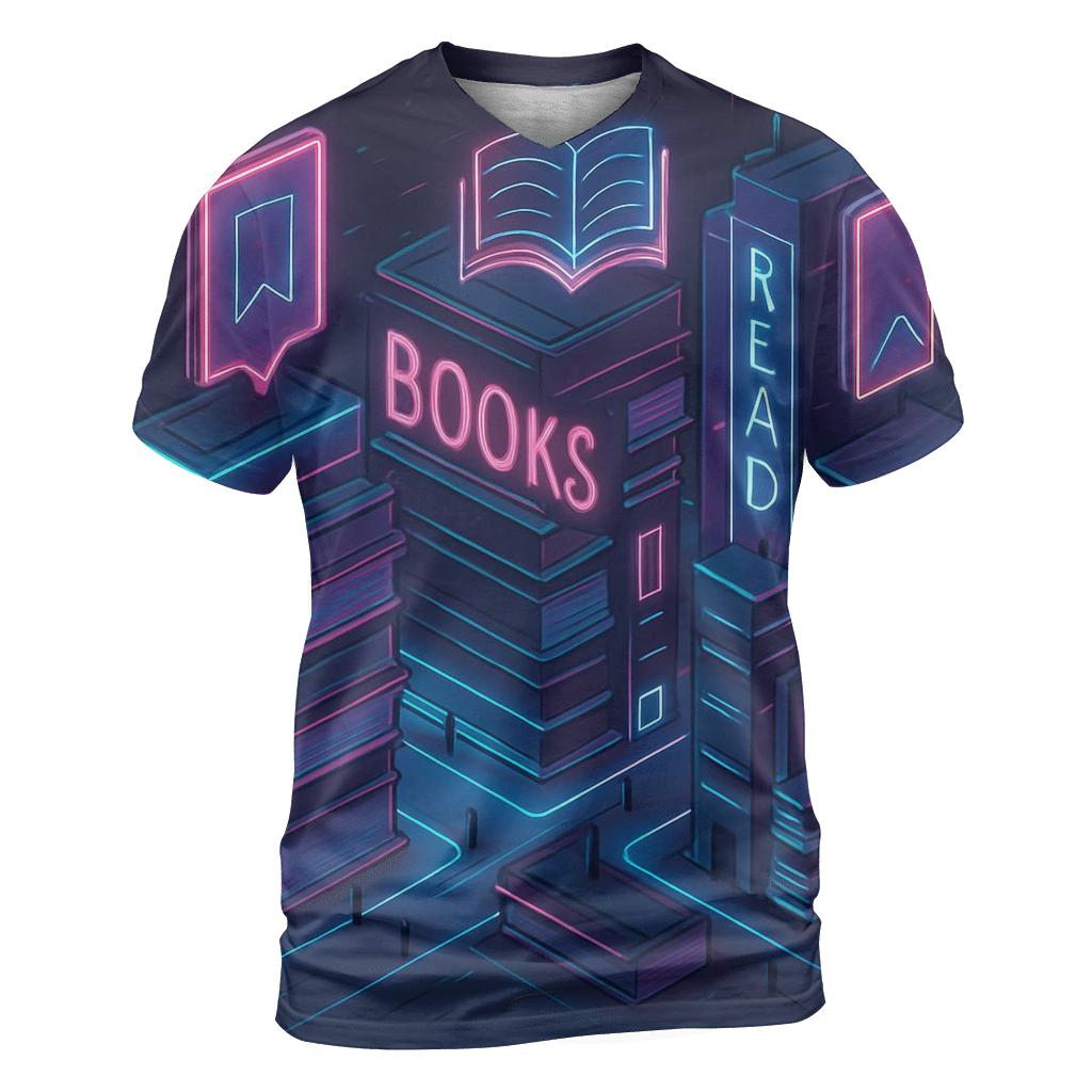Isometric Neon Library City designer pattern shirts
