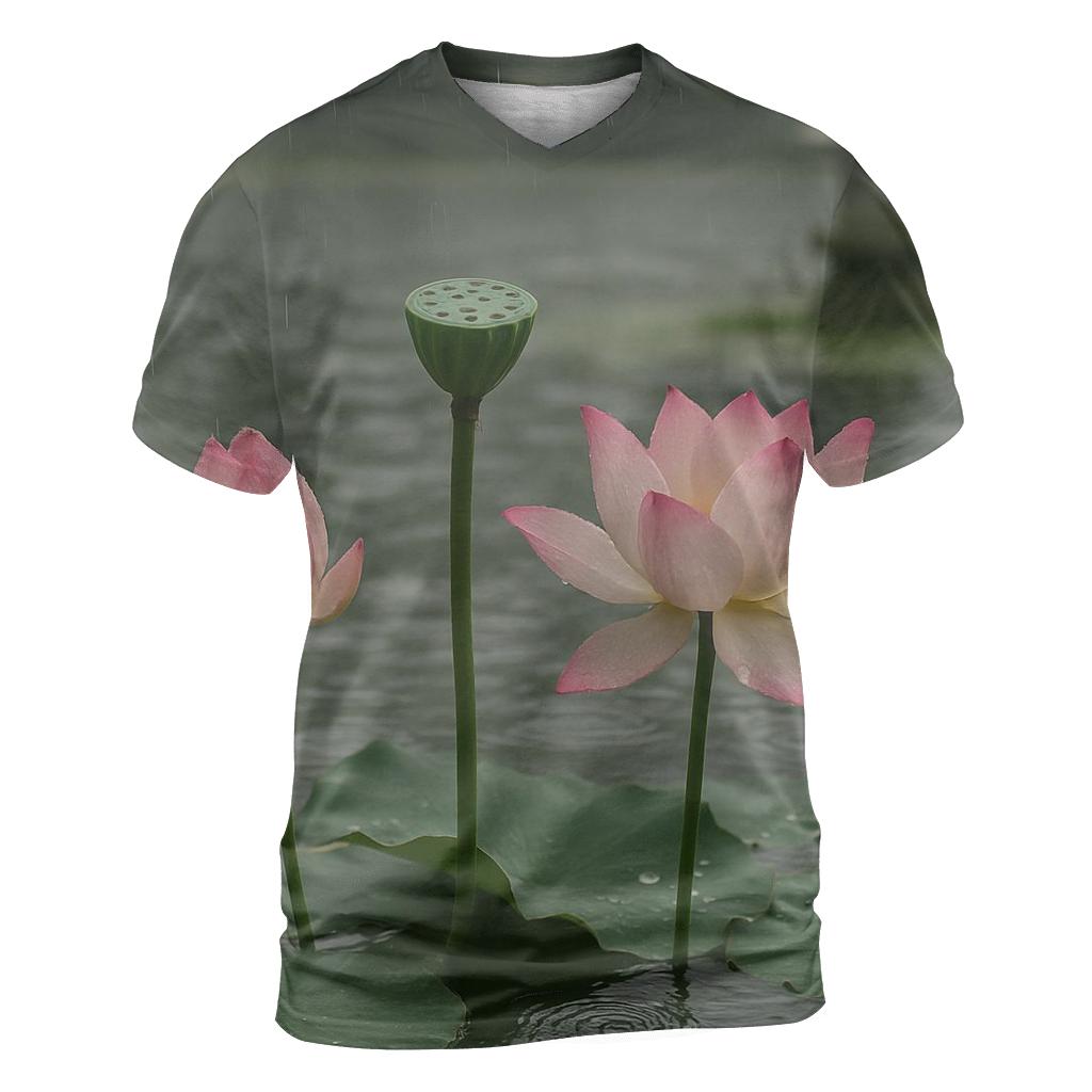 Lotus Seedpod And Blossoms In A Temple Pond After Rain artistic all-over print tops