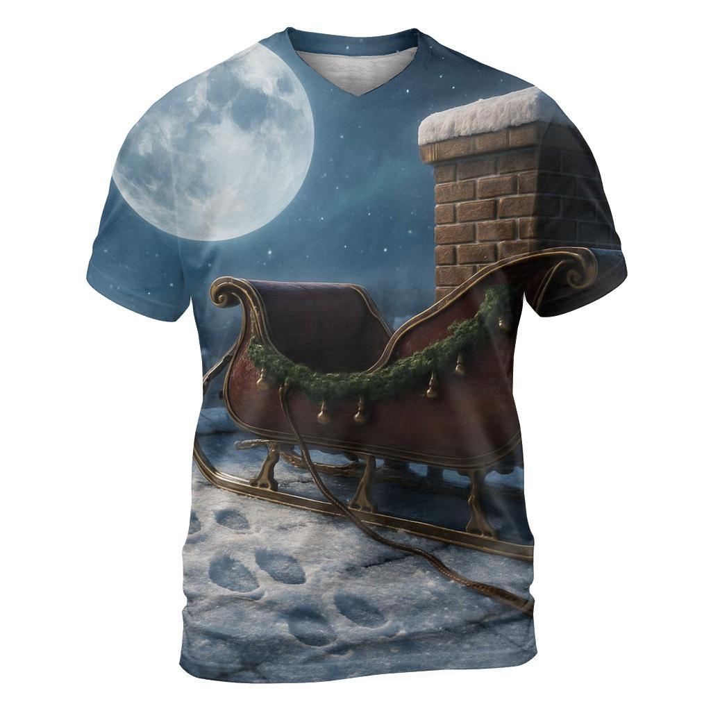Midnight Sleigh Runners And Moonlit Rooftops artistic all-over print tops