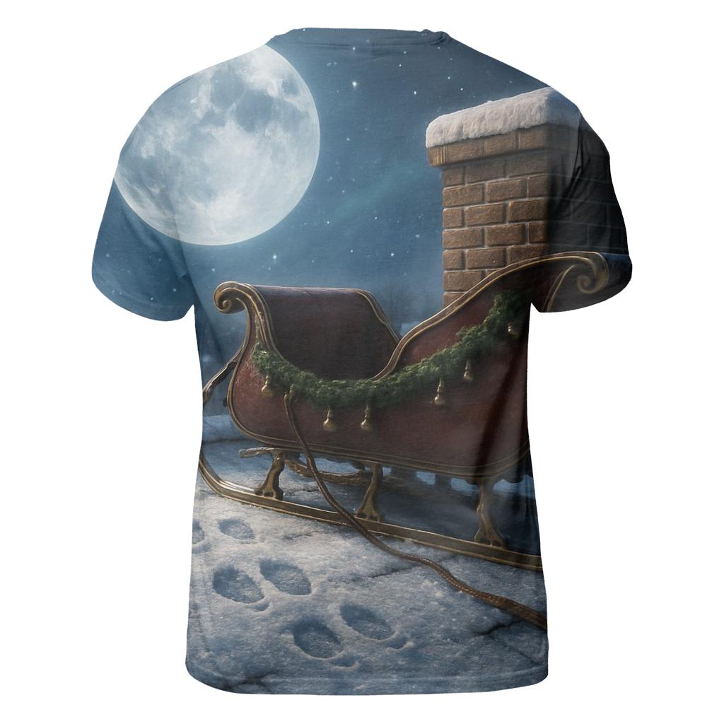 Midnight Sleigh Runners And Moonlit Rooftops artistic all-over print tops