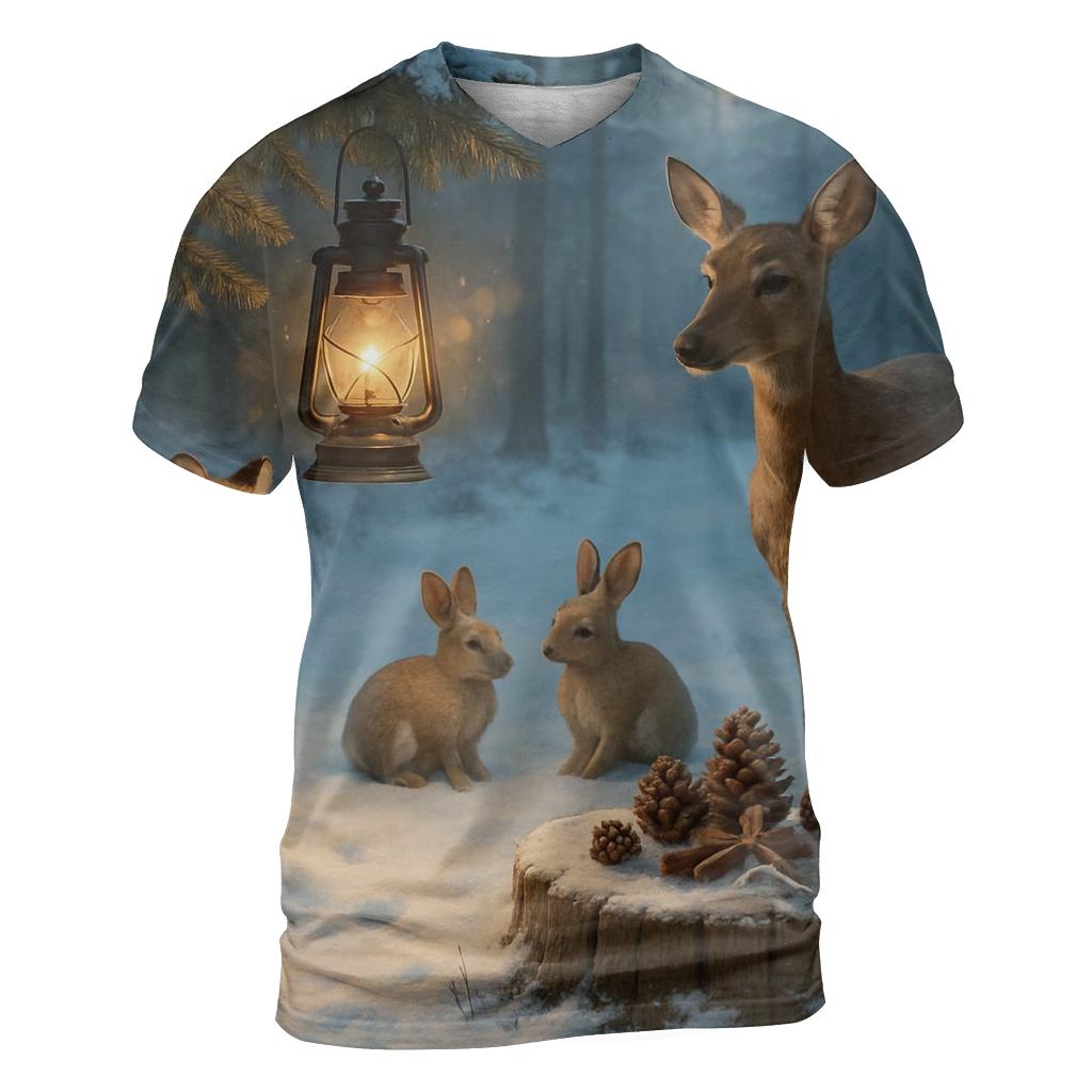 Lantern Glow In A Snowy Evergreen Clearing trendy printed shirt styles