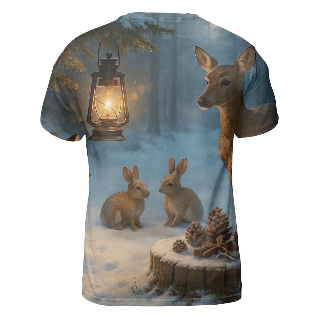 Lantern Glow In A Snowy Evergreen Clearing trendy printed shirt styles