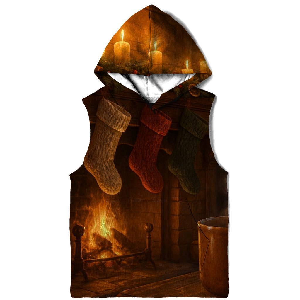 Candlelit Mantel Under Evergreen Garland heavyweight hoodies