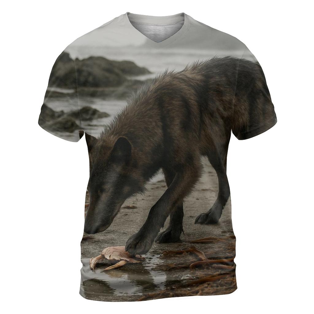 Coastal Wolf Foraging At Low Tide Kelp Line vibrant all-over design tees
