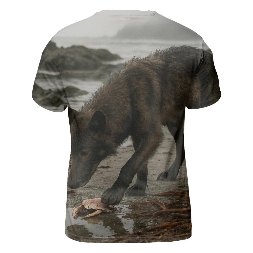 Coastal Wolf Foraging At Low Tide Kelp Line vibrant all-over design tees