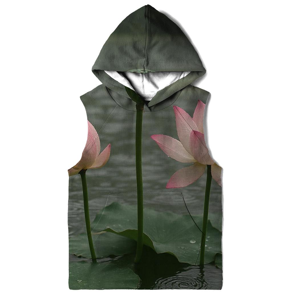 Lotus Seedpod And Blossoms In A Temple Pond After Rain printed hoodies