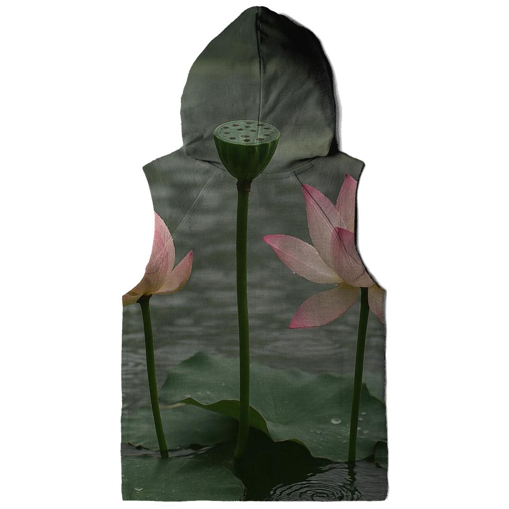 Lotus Seedpod And Blossoms In A Temple Pond After Rain printed hoodies