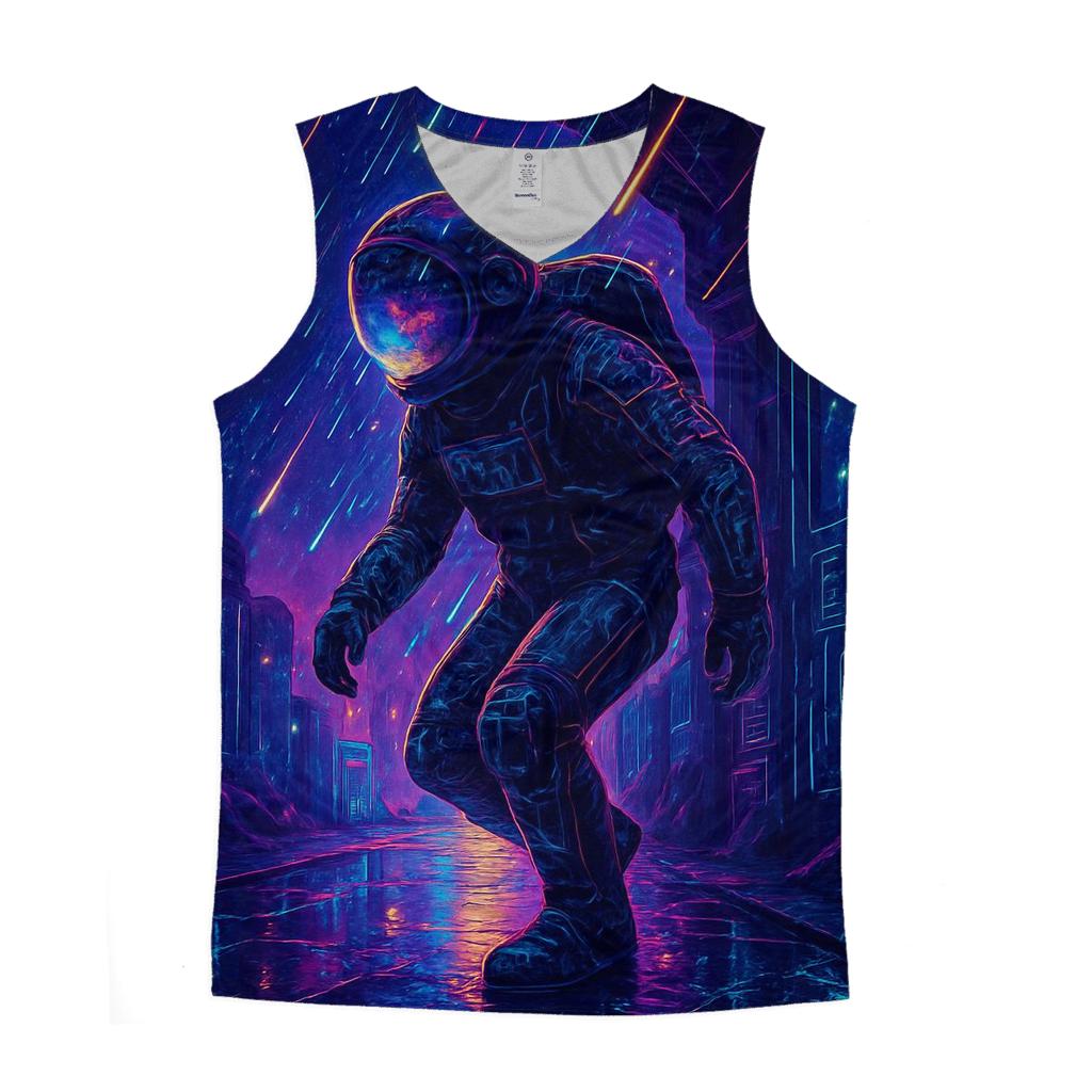Cyberpunk Astronaut In A Photon Rain Alley cotton sleeveless tops