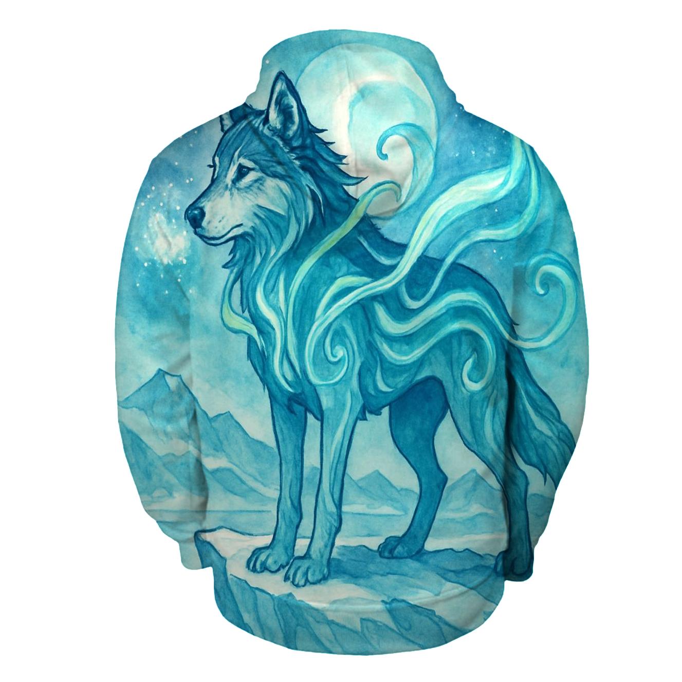 Abyssal Aurora Wolf Sentinel graphic hoodies