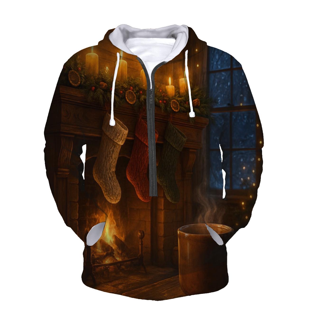 Candlelit Mantel Under Evergreen Garland zip-up hoodies