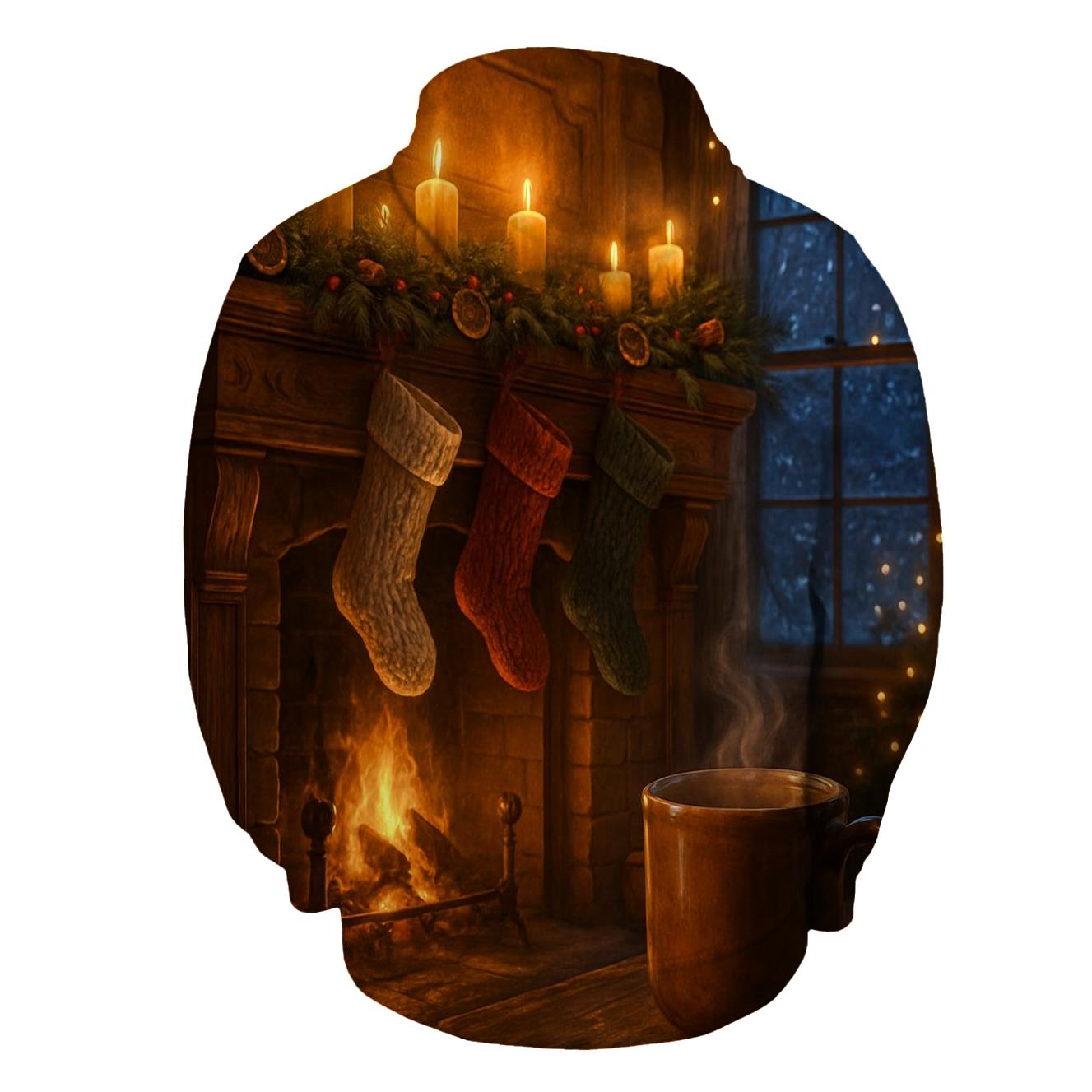 Candlelit Mantel Under Evergreen Garland zip-up hoodies