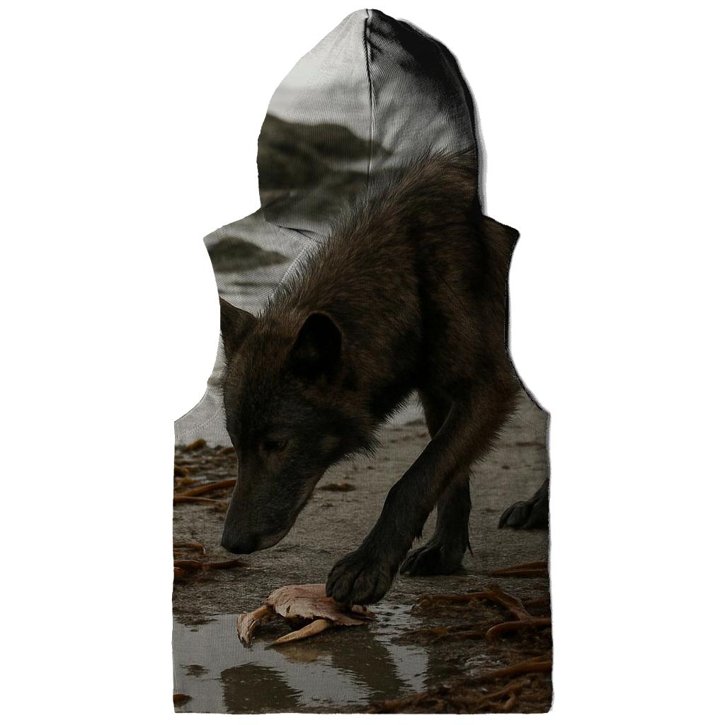 Coastal Wolf Foraging At Low Tide Kelp Line graphic hoodies