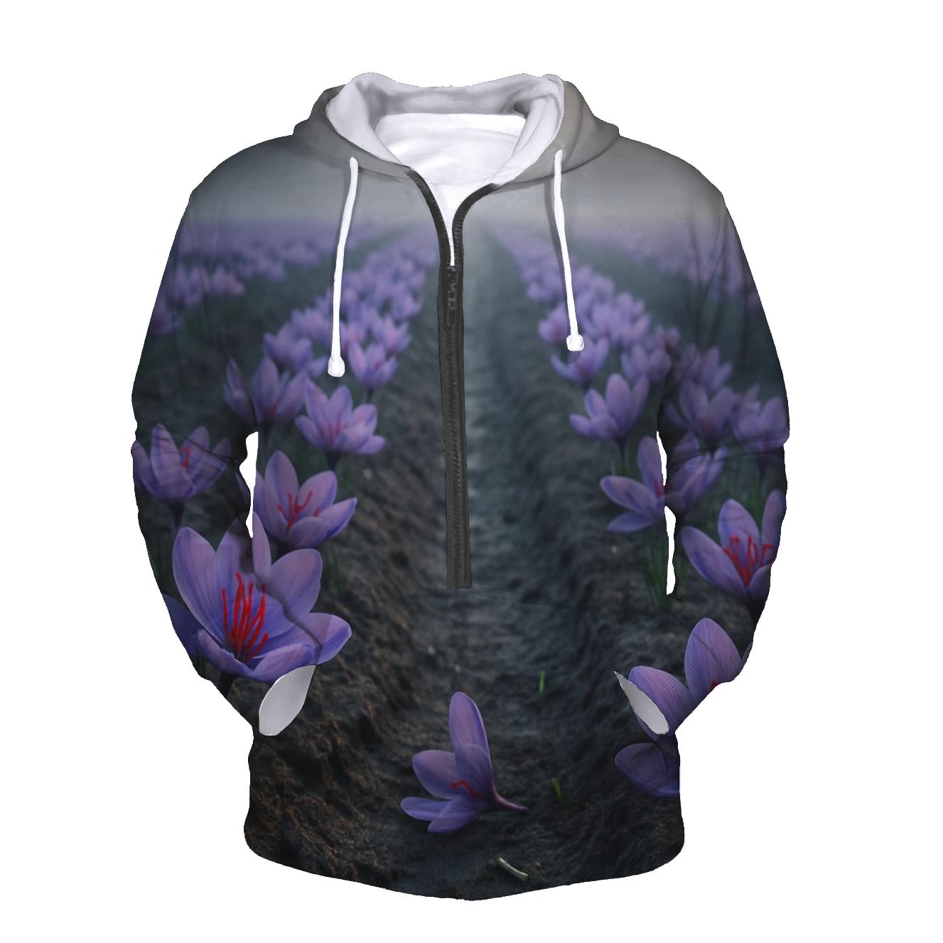 Saffron Crocus Harvest Rows In Early Autumn Mist premium hoodies