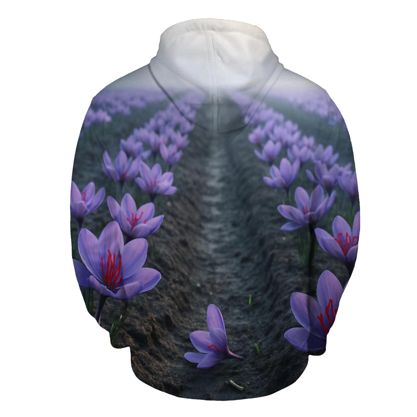Saffron Crocus Harvest Rows In Early Autumn Mist premium hoodies