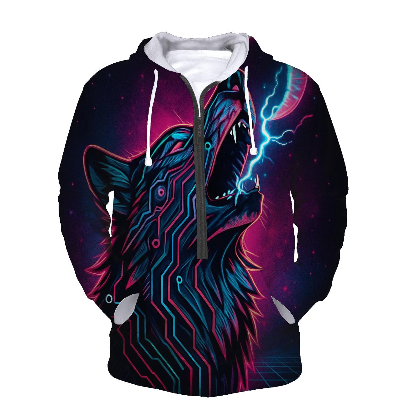 Neon Circuit Howl Wolf hoodie styles