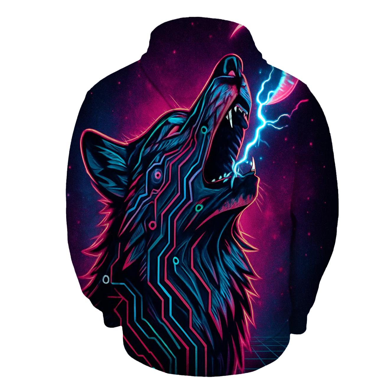 Neon Circuit Howl Wolf hoodie styles