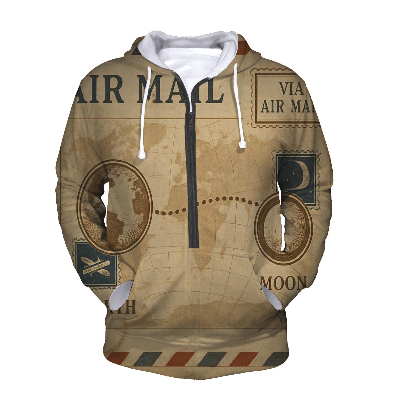 Aged Air Mail Map Of The Moon Route zip-up hoodies
