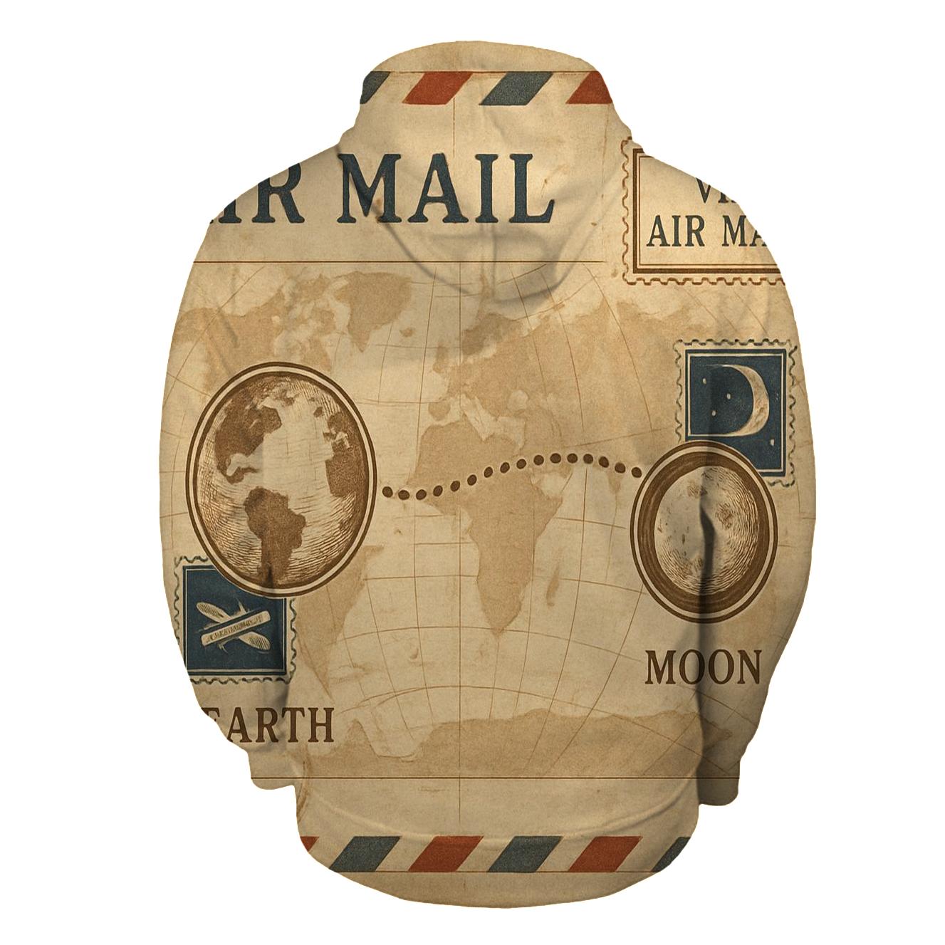Aged Air Mail Map Of The Moon Route zip-up hoodies